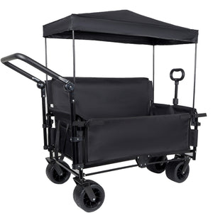 3-in-1 Folding Wagon Cart with Bench Seat, Canopy & Storage