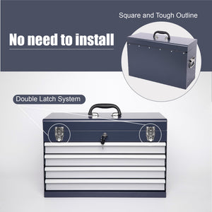 Heavy Duty Metal Tool Box, 21-inch with 4 Drawers