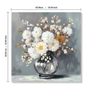 Chrysanthemum Vase Canvas Wall Art Decor Country - Stone White