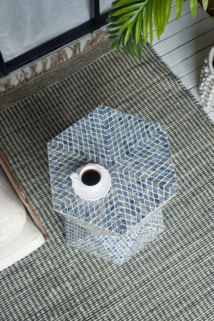 19x19x20" Tapered Blue Garden Capiz Stool, Accent Side Table