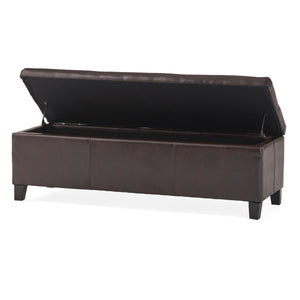 Upholstered PU Leather Storage Ottoman with Solid Wooden Legs