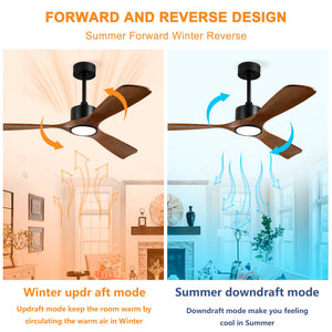 52 Inch Solid Wood Ceiling Fan with Light Kit and Remote Control