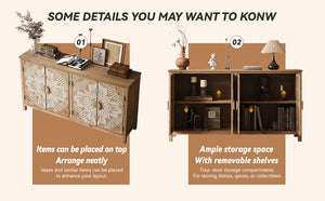 60" Wood Accent Cabinet with 4 Doors Brown and Antique White