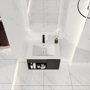 Wall Mounted Floating Bathroom Vanity With Open Shelf & Soft Close Door