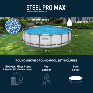 Bestway Steel Pro MAX 18'x48" Round Above Ground Swimming Pool with Pump & Cover