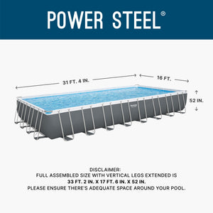 Bestway Power Steel 31'4" x 16' x 52" Rectangular Above Ground Swimming Pool Set Inflatable