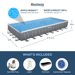 Bestway Power Steel 31'4" x 16' x 52" Rectangular Above Ground Swimming Pool Set Inflatable