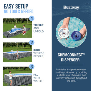 Bestway Power Steel 31'4" x 16' x 52" Rectangular Above Ground Swimming Pool Set Inflatable