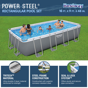 Bestway Power Steel 18' x 9' x 48" Rectangular Above Ground Swimming Pool Set