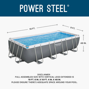 Bestway Power Steel 18' x 9' x 48” Metal Frame Outdoor Above Ground Pool, Gray