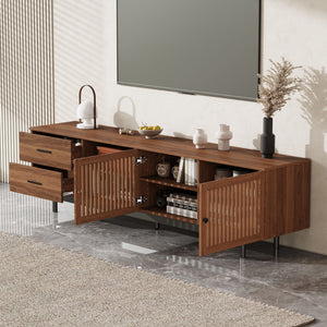78" TV Stand For TVs Up To 85" Entertainment Center With Deep Drawers & Cable Management, Soft Closing Hinges - Walnut