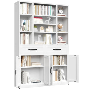 Industrial Bookcase Tall With Adjustable Shelves, Drawers & Doors