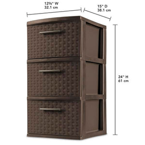 Sterilite 3 Drawer Decorative Plastic Weave Storage Tower, 8-Pack, Espresso