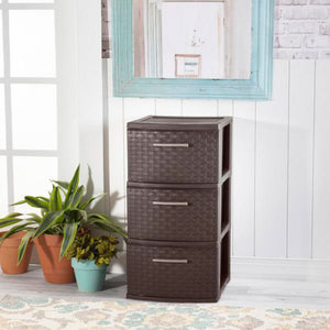 Sterilite 3 Drawer Decorative Plastic Weave Storage Tower, 8-Pack, Espresso