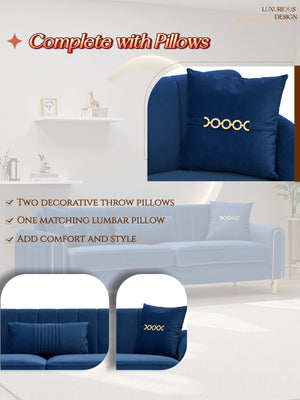 FX-P11-RB 87.4 Inches Upholstered 3-Seater Sofa with Throw Pillows