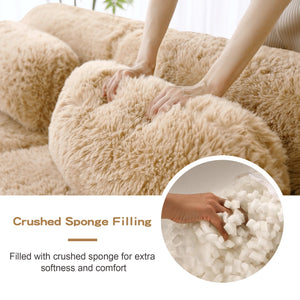3-Seater Soft Plush Fabric Sofa With Movable Ottoman