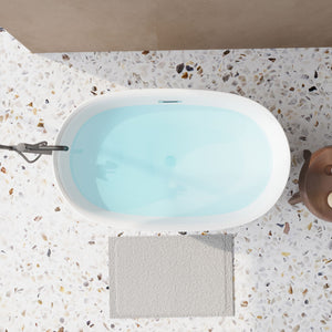 Freestanding Oval Bathtub With Overflow And Pop Up Drain, Double Walled Design - Gloss White