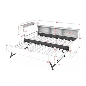Upholstered Daybed With Storage Headboard, Wireless Charging, LED Lights