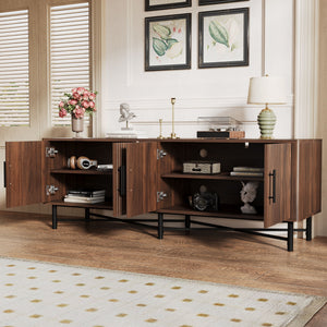 4 Door TV Cabinet with Adjustable Shelves and Storage Spaces