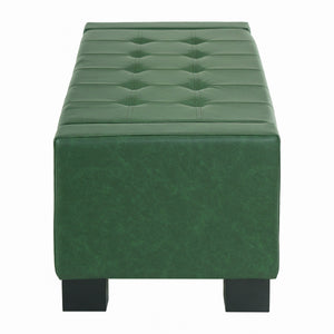 Green Storage Ottoman Bench, PU Upholstered Footrest with Solid Wood Legs