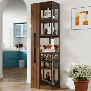 70" Display Cabinet with Glass Doors and Lights, Multi-Tier Storage