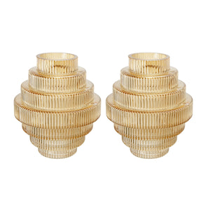 D5.9x6.7' Tiered Geometric Amber Luster Clear Vase, Set of 2