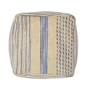 Western - Handcrafted Fabric Pouf, Durable - Natural / Blue