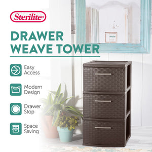 Sterilite 3 Drawer Decorative Plastic Weave Storage Tower, 2-Pack, Espresso