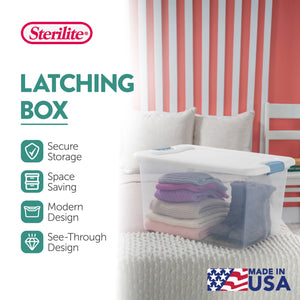 Sterilite 64 Qt Clear Plastic Stackable Storage Bin w/ White Latch Lid, (6 Pack)