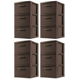 Sterilite 3 Drawer Decorative Plastic Weave Storage Tower, 4-Pack, Espresso