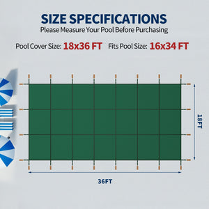 Swimming Pool Safety Cover, Fits 18x36ft Rectangular Pools