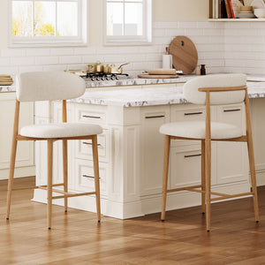 Upholstered Counter Height Bar Stools For Kitchen Island (Set of 2) - Beige