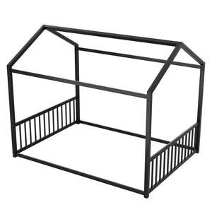 Montessori Style Floor House Shaped Bed With Safety Guardrails