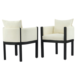 Linen Upholstered Armchair with Black Rubber Wood Legs