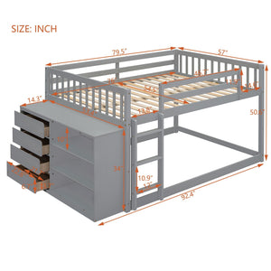 Bunk Bed With 4 Drawers and 3 Shelves