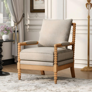 Rubber Wood Accent Chair with Upholstered Fabric and High-Density Sponge Cushion