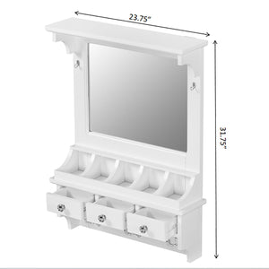 Floating Makeup Vanity With Big Mirror, Wall Mounted Storage Vanity With Drawers, Pockets & Hooks, Space Saving Decorative Home Organizer - White