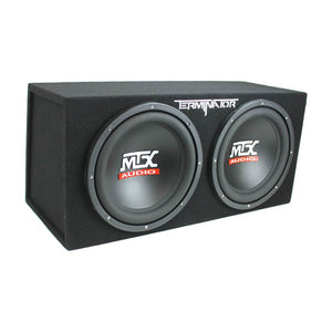 MTX TNE212D 12" 1200W Dual Loaded Subwoofer Box + 1500W Amp + Wiring + Capacitor