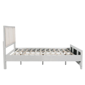 Queen Size Wooden Bed Frame with Upholstered Headboard
