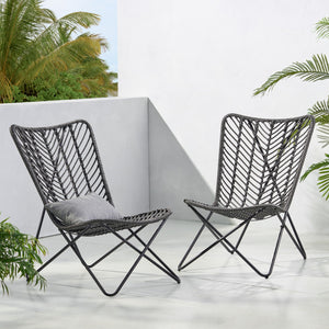 Outdoor Wicker Chair With Geometric Cross Base, Set of 2 - Gray