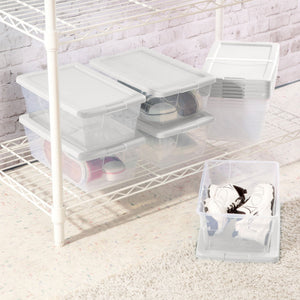 Sterilite 6 Qt Clear Plastic Storage Container Bin Snap Close White Lid, 36 Pack