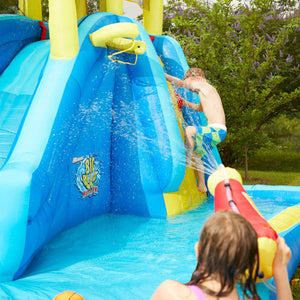 Banzai Big Blast Inflatable Water Park w/ Climbing Wall, Ball Game & Splash Pool