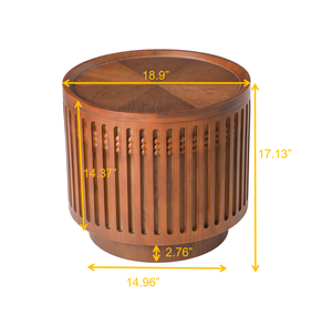 18.9" Round Wooden Side Table with Cylinder Lattice Design