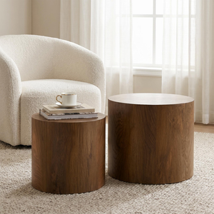 Nesting Coffee Table Set of 2, Modern Round Coffee Tables with Non-Slip Feet