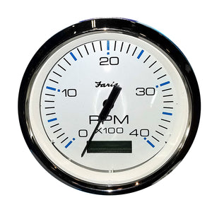 Faria Chesapeake White SS 4" Tachometer w/Hourmeter (4000 RPM) (Diesel) (Mech. Takeoff  Var. Ratio Alt)
