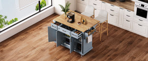 K&K 54inch Large Kitchen Island with Rubber Wood Drop Leaf