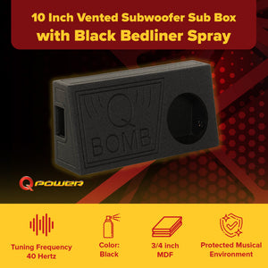 Q Power QBomb 10 Inch Single Vented Subwoofer Sub Box with Black Bedliner Spray - TRAPSKI