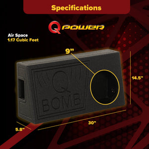 Q Power QBomb 10 Inch Single Vented Subwoofer Sub Box with Black Bedliner Spray - TRAPSKI
