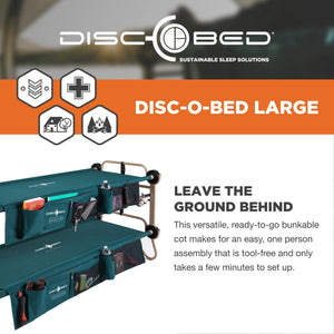 Disc-O-Bed Large Cam-O-Bunk Benchable Double Cot with Storage Organizers, Green