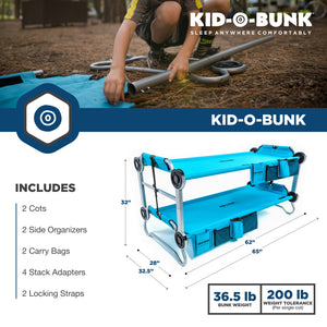 Disc-O-Bed Youth Kid-O-Bunk Benchable Double Cot with Storage Organizers, Teal